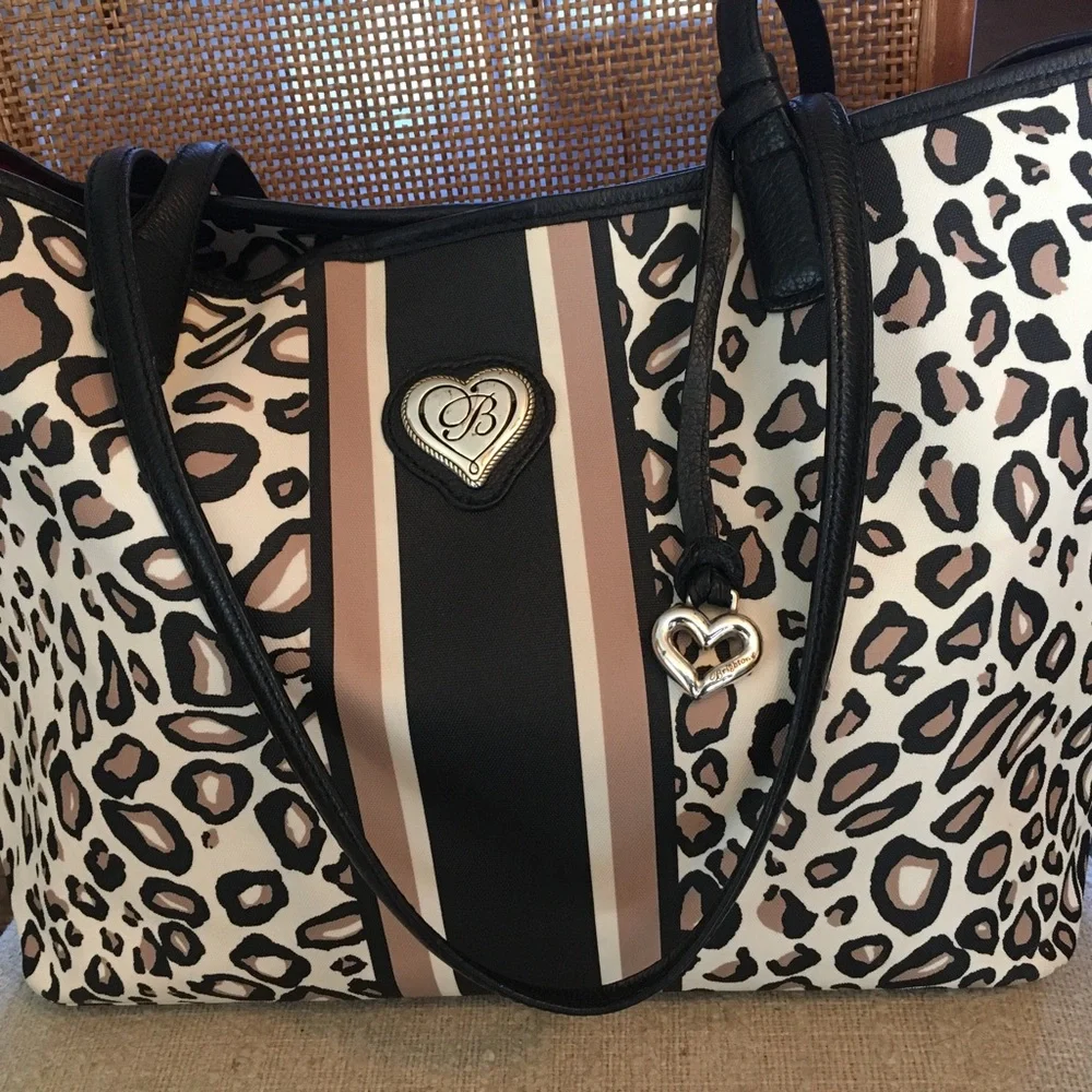 Brighton Tula Shopper Tote Cheetah Ocelot Animal Print and Stripe Design - Picture 7 of 13